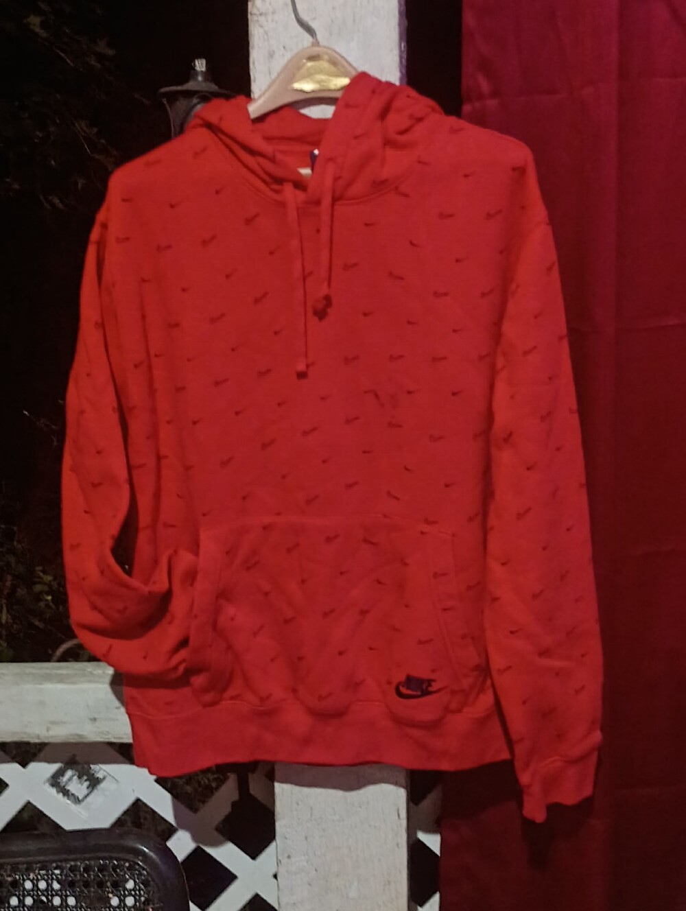 Nike Men’s Red Pullover Hoodie with Micro Swoosh Pattern